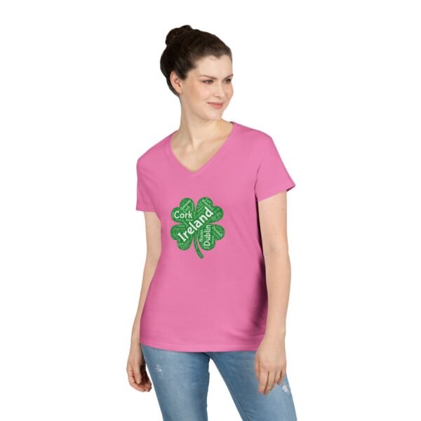Irish Four-Leaf Clover Women’s V-Neck T-Shirt – 100% Cotton, Lucky Ireland Design S-3XL