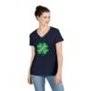 Irish Four-Leaf Clover Women’s V-Neck T-Shirt – 100% Cotton, Lucky Ireland Design S-3XL