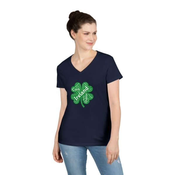 Irish Four-Leaf Clover Women’s V-Neck T-Shirt – 100% Cotton, Lucky Ireland Design S-3XL