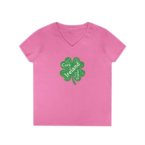 Irish Four-Leaf Clover Women’s V-Neck T-Shirt – 100% Cotton, Lucky Ireland Design S-3XL