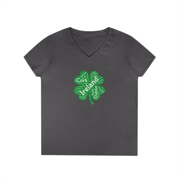 Irish Four-Leaf Clover Women’s V-Neck T-Shirt – 100% Cotton, Lucky Ireland Design S-3XL