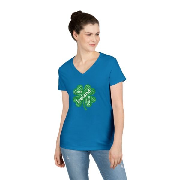 Irish Four-Leaf Clover Women’s V-Neck T-Shirt – 100% Cotton, Lucky Ireland Design S-3XL