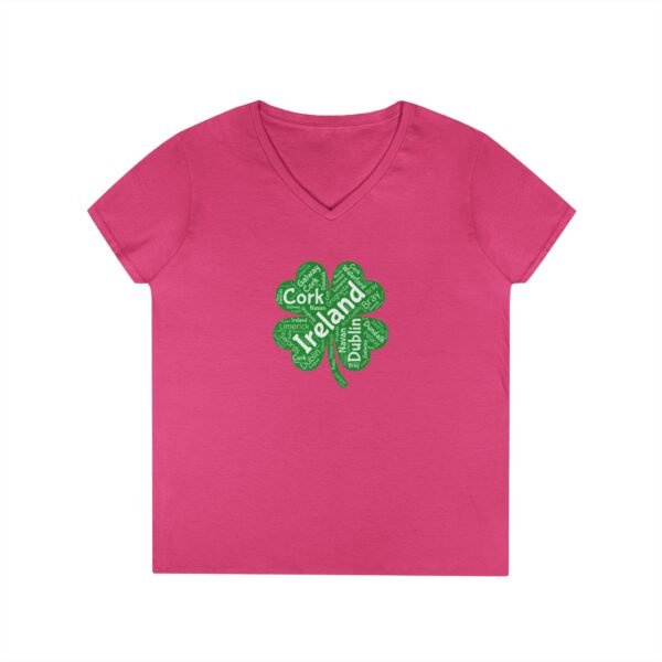 Irish Four-Leaf Clover Women’s V-Neck T-Shirt – 100% Cotton, Lucky Ireland Design S-3XL