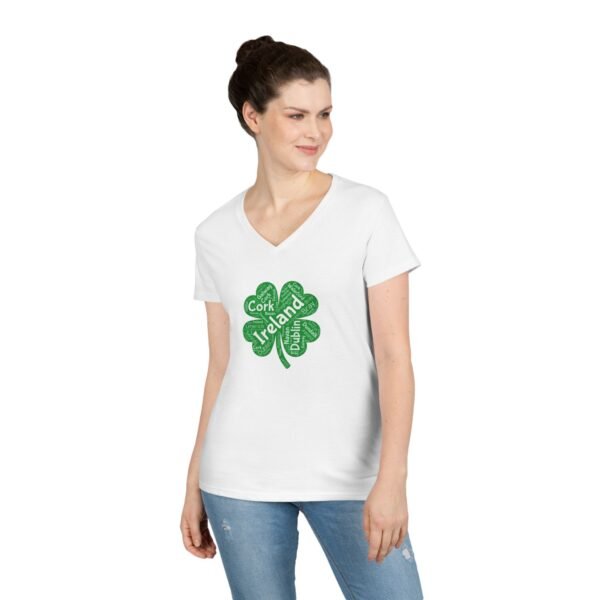 Irish Four-Leaf Clover Women’s V-Neck T-Shirt – 100% Cotton, Lucky Ireland Design S-3XL