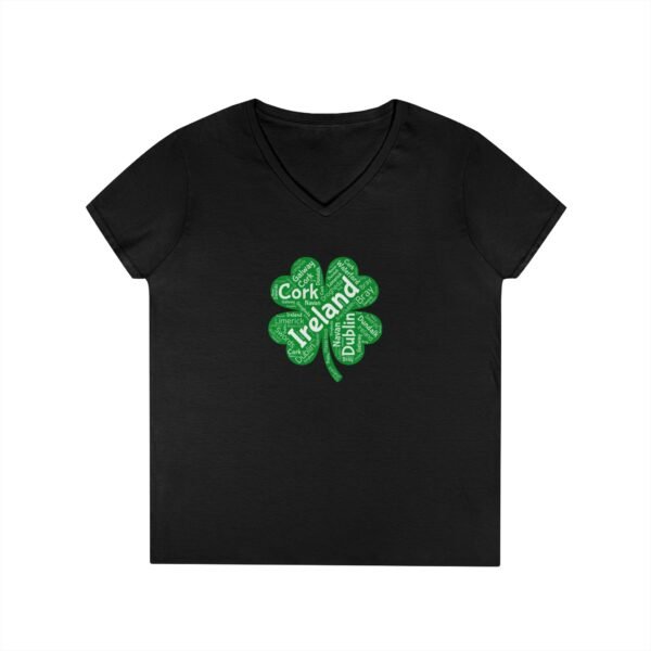 Irish Four-Leaf Clover Women’s V-Neck T-Shirt – 100% Cotton, Lucky Ireland Design S-3XL