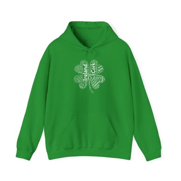 Ireland Word Art Four Leaf Clover Hoodie Irish Cities S-5XL