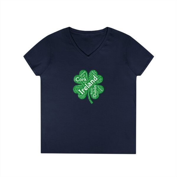 Irish Four-Leaf Clover Women’s V-Neck T-Shirt – 100% Cotton, Lucky Ireland Design S-3XL