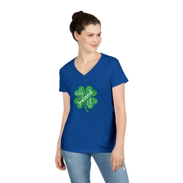 Irish Four-Leaf Clover Women’s V-Neck T-Shirt – 100% Cotton, Lucky Ireland Design S-3XL