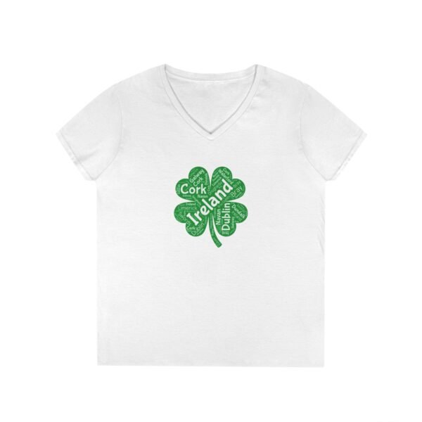 Irish Four-Leaf Clover Women’s V-Neck T-Shirt – 100% Cotton, Lucky Ireland Design S-3XL