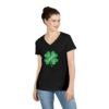 Irish Four-Leaf Clover Women’s V-Neck T-Shirt – 100% Cotton, Lucky Ireland Design S-3XL