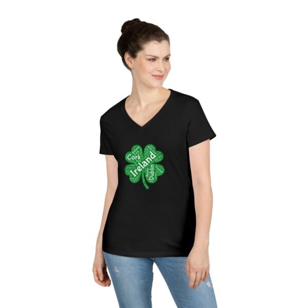 Irish Four-Leaf Clover Women’s V-Neck T-Shirt – 100% Cotton, Lucky Ireland Design S-3XL