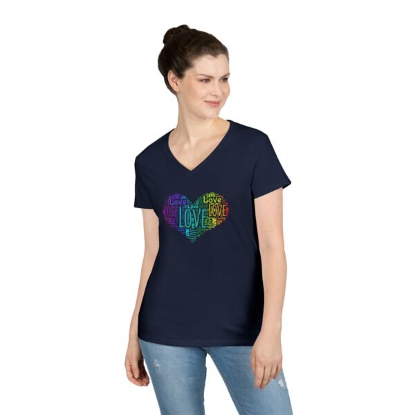 Women's V-Neck Love Heart T-Shirt – Colorful Word Art Design – Sizes S-3XL