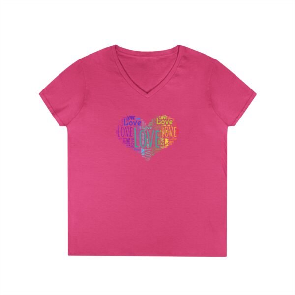 Women's V-Neck Love Heart T-Shirt – Colorful Word Art Design – Sizes S-3XL