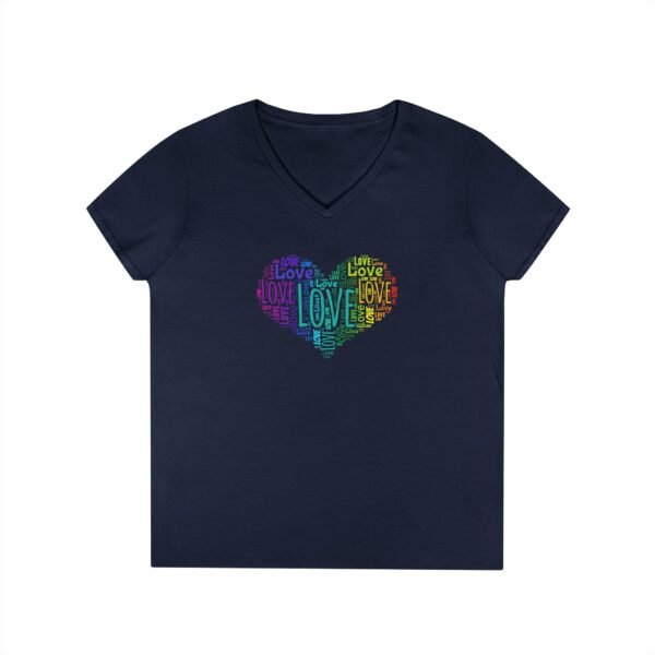 Women's V-Neck Love Heart T-Shirt – Colorful Word Art Design – Sizes S-3XL