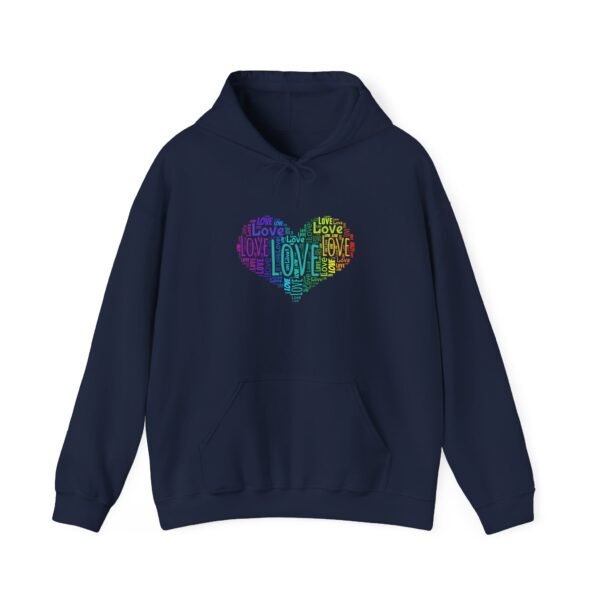 Love Heart Hoodie – Unisex Colorful Word Art Design – Cozy & Stylish Sweatshirt Sizes S to 5Xl