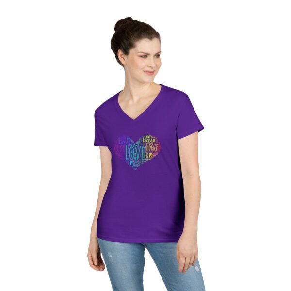 Women's V-Neck Love Heart T-Shirt – Colorful Word Art Design – Sizes S-3XL