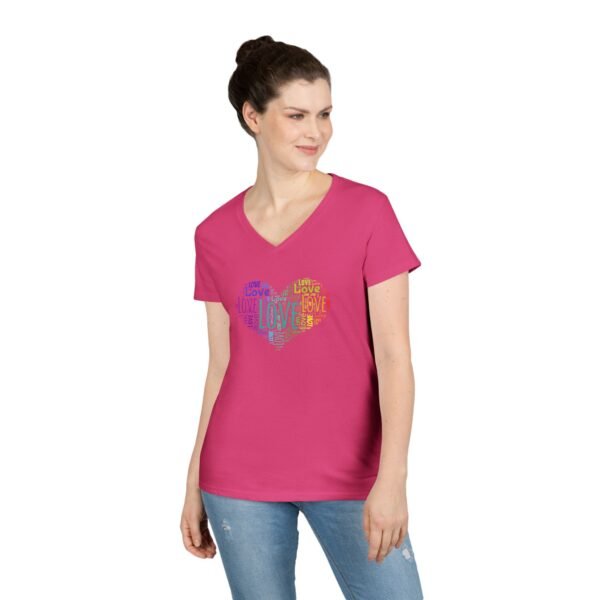 Women's V-Neck Love Heart T-Shirt – Colorful Word Art Design – Sizes S-3XL
