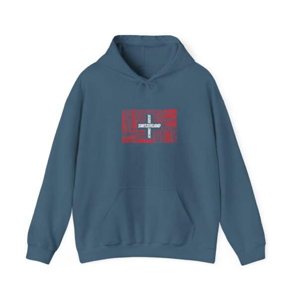 Switzerland Typography Hoodie – Swiss Cities in Swiss Flag Design Sizes S to 5XL