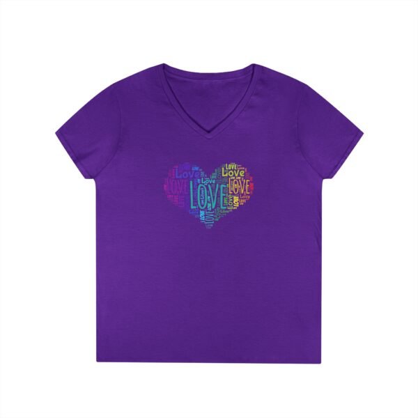 Women's V-Neck Love Heart T-Shirt – Colorful Word Art Design – Sizes S-3XL