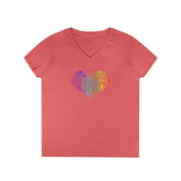Women's V-Neck Love Heart T-Shirt – Colorful Word Art Design – Sizes S-3XL