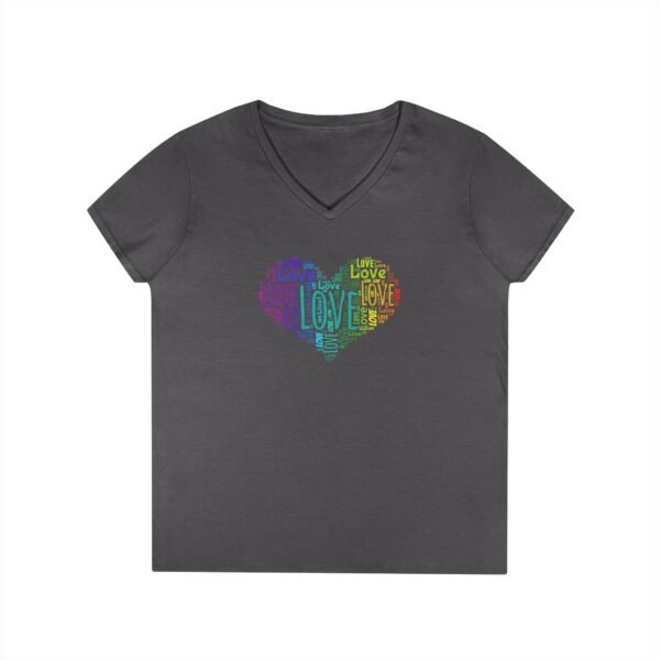 Women's V-Neck Love Heart T-Shirt – Colorful Word Art Design – Sizes S-3XL