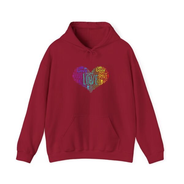 Love Heart Hoodie – Unisex Colorful Word Art Design – Cozy & Stylish Sweatshirt Sizes S to 5Xl