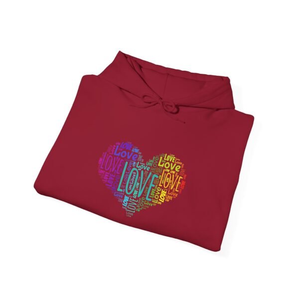 Love Heart Hoodie – Unisex Colorful Word Art Design – Cozy & Stylish Sweatshirt Sizes S to 5Xl