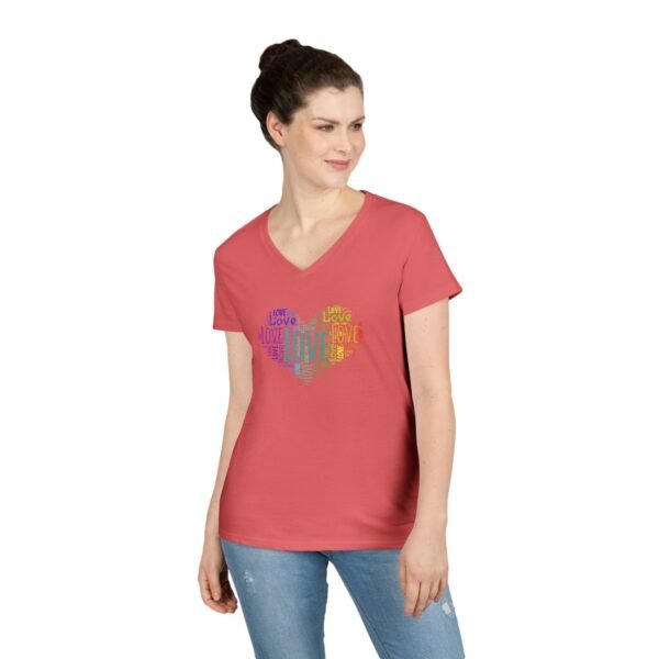 Women's V-Neck Love Heart T-Shirt – Colorful Word Art Design – Sizes S-3XL