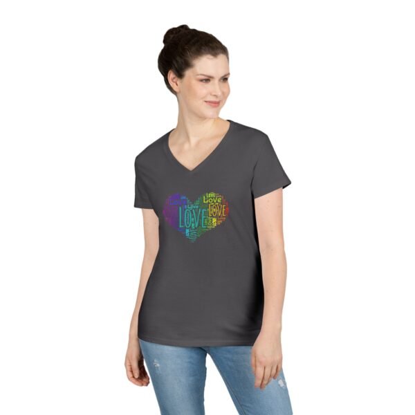 Women's V-Neck Love Heart T-Shirt – Colorful Word Art Design – Sizes S-3XL