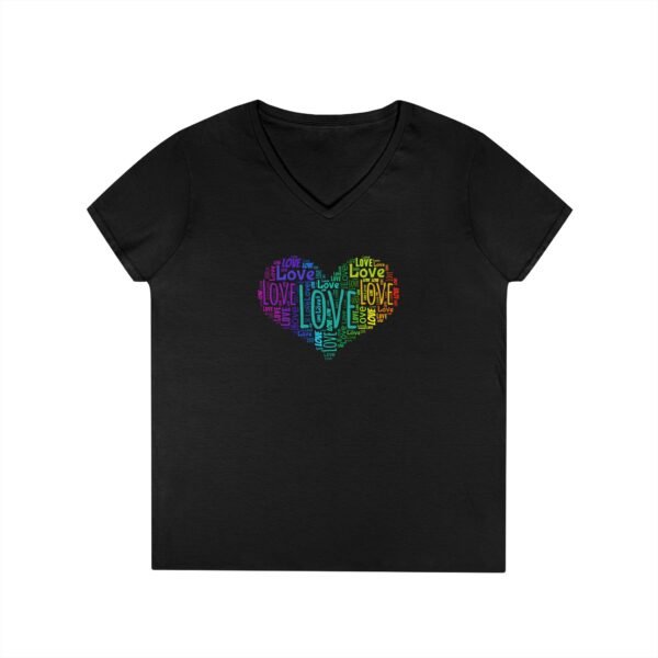 Women's V-Neck Love Heart T-Shirt – Colorful Word Art Design – Sizes S-3XL