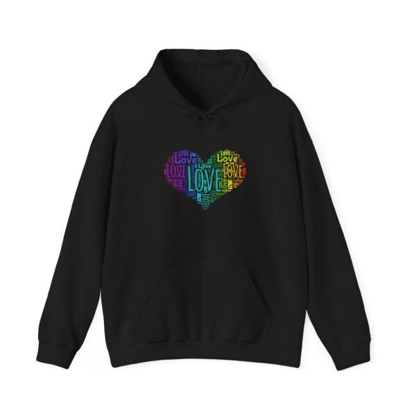 Love Heart Hoodie – Unisex Colorful Word Art Design – Cozy & Stylish Sweatshirt Sizes S to 5Xl
