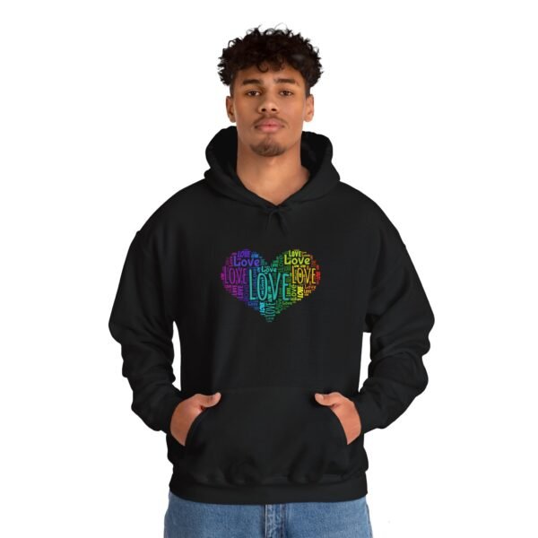 Love Heart Hoodie – Unisex Colorful Word Art Design – Cozy & Stylish Sweatshirt Sizes S to 5Xl