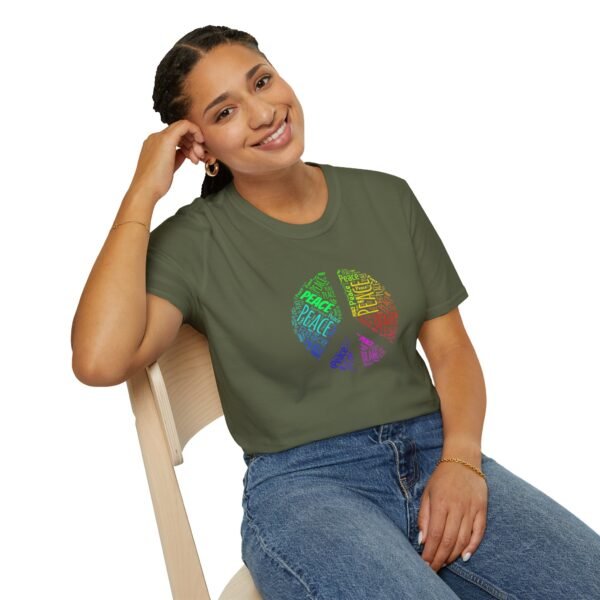 10373261743659596217_2048.jpeg Peace Sign T-Shirt – Colorful Word Art Design | Unisex Soft Cotton Tee Sizes XS to 5XL