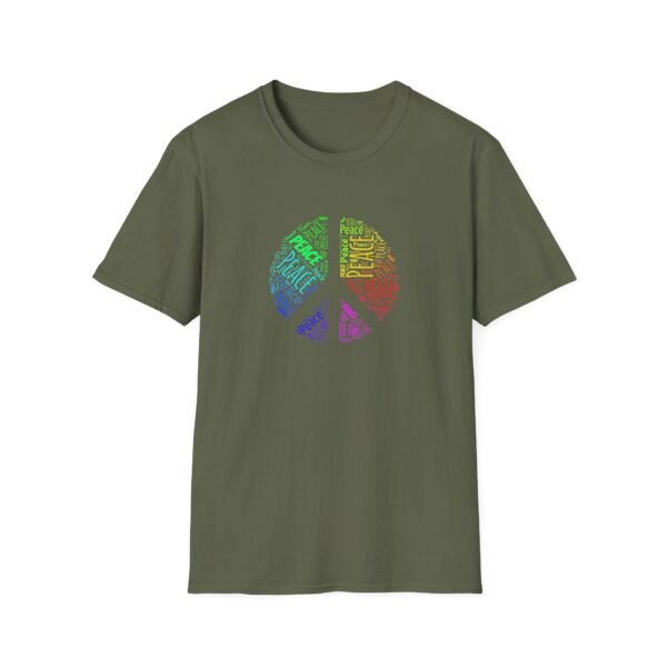 10375503106662372866_2048.jpeg Peace Sign T-Shirt – Colorful Word Art Design | Unisex Soft Cotton Tee Sizes XS to 5XL