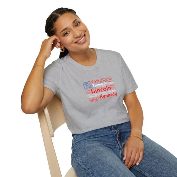 Patriotic American Flag Unisex T-Shirt Featuring U.S. Presidents' Surnames Sizes XS to 5XL
