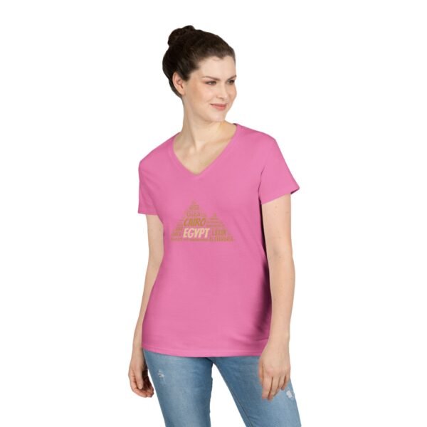 Egypt Pyramid Typography Women’s V-Neck T-Shirt – Egyptian Cities Design Small to 3XL