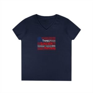 Patriotic American Flag Women’s V-Neck T-Shirt Featuring U.S. Presidents' Surnames Sizes S to 3XL