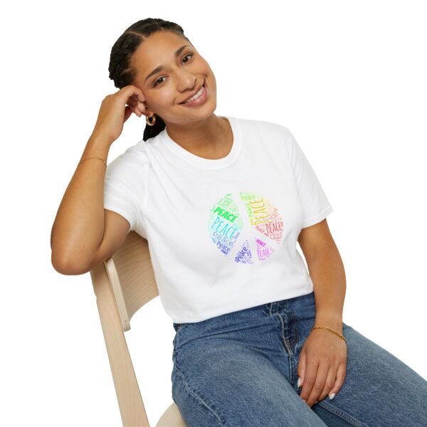 15022047071541397030_2048.jpeg Peace Sign T-Shirt – Colorful Word Art Design | Unisex Soft Cotton Tee Sizes XS to 5XL