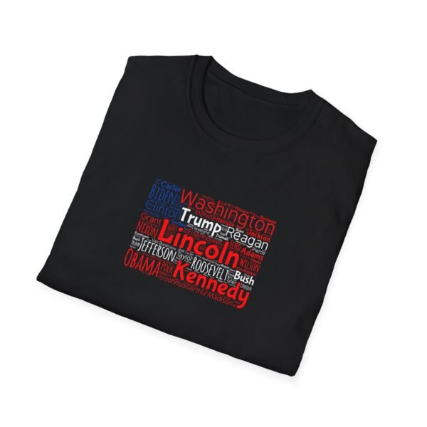 Patriotic American Flag Unisex T-Shirt Featuring U.S. Presidents' Surnames Sizes XS to 5XL