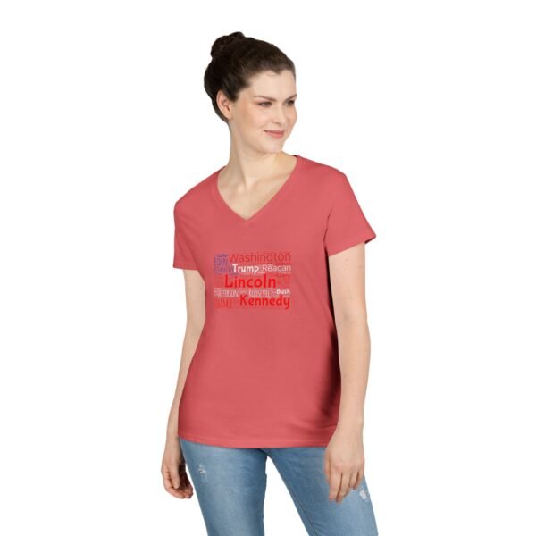 Patriotic American Flag Women’s V-Neck T-Shirt Featuring U.S. Presidents' Surnames Sizes S to 3XL