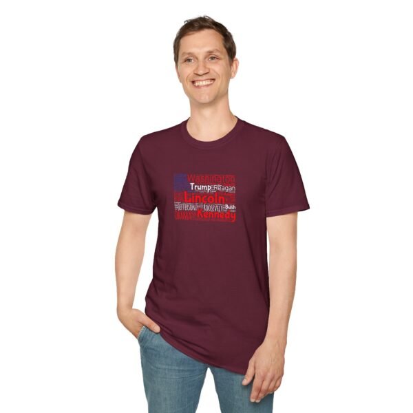 Patriotic American Flag Unisex T-Shirt Featuring U.S. Presidents' Surnames Sizes XS to 5XL