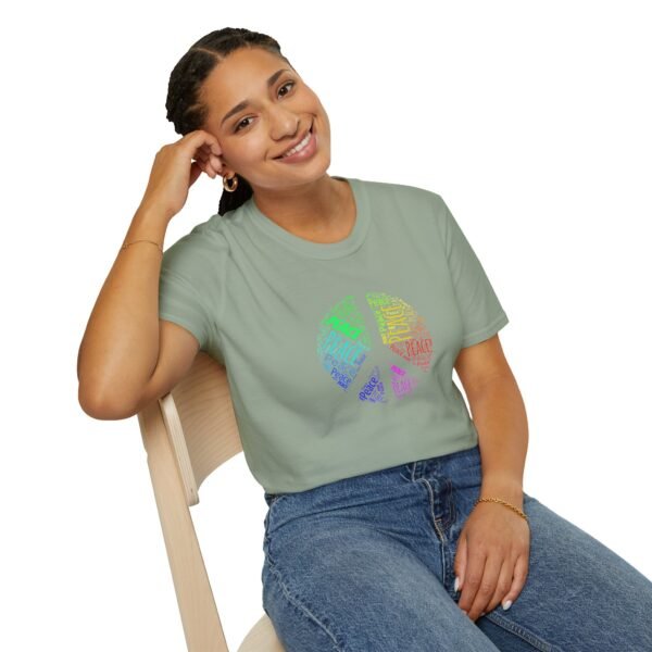 2695674245083122223_2048.jpeg Peace Sign T-Shirt – Colorful Word Art Design | Unisex Soft Cotton Tee Sizes XS to 5XL