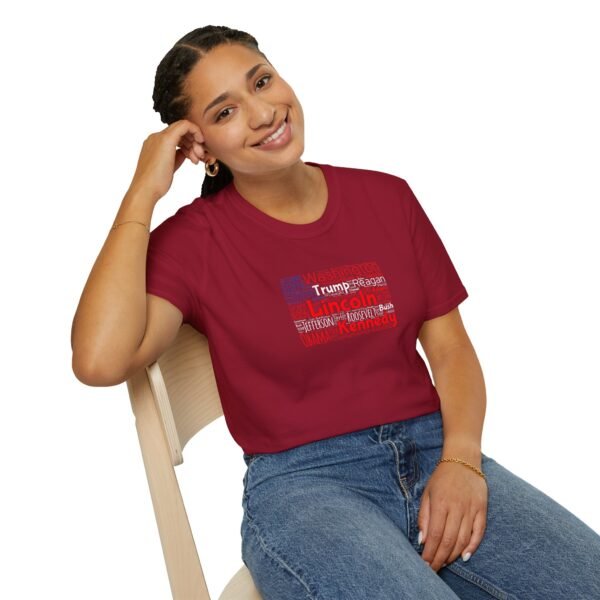 Patriotic American Flag Unisex T-Shirt Featuring U.S. Presidents' Surnames Sizes XS to 5XL