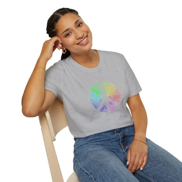 3584842168099914811_2048.jpeg Peace Sign T-Shirt – Colorful Word Art Design | Unisex Soft Cotton Tee Sizes XS to 5XL