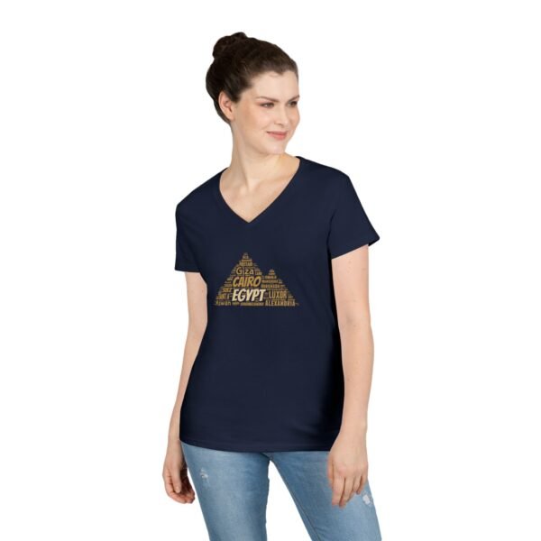 Egypt Pyramid Typography Women’s V-Neck T-Shirt – Egyptian Cities Design Small to 3XL
