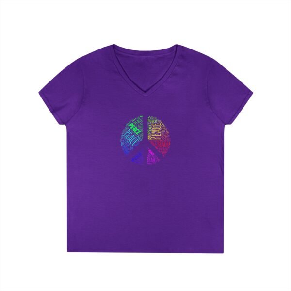 Women's V-Neck Peace Sign T-Shirt – Colorful Word Art Design | Soft Cotton Tee Sizes S to 3XL