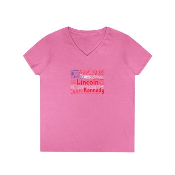 Patriotic American Flag Women’s V-Neck T-Shirt Featuring U.S. Presidents' Surnames Sizes S to 3XL