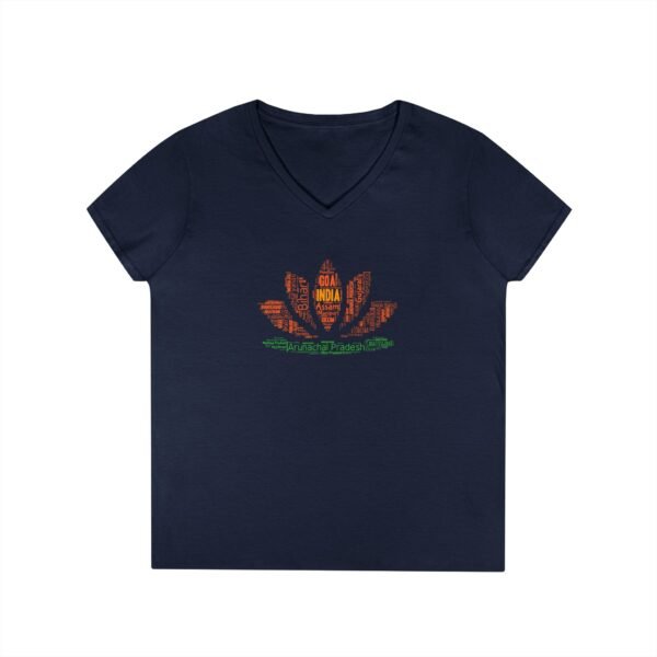 India Lotus Flower V-Neck – Women’s Fit | Sizes S–3XL | 100% Cotton