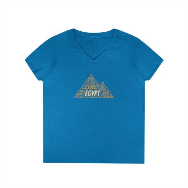 Egypt Pyramid Typography Women’s V-Neck T-Shirt – Egyptian Cities Design Small to 3XL