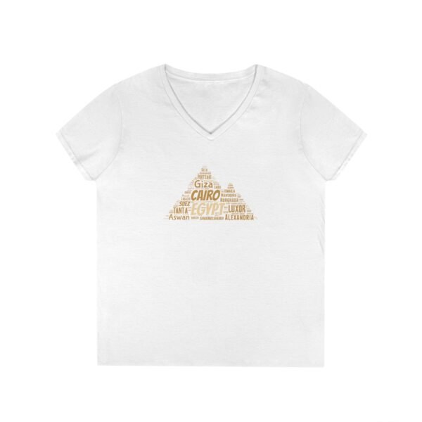Egypt Pyramid Typography Women’s V-Neck T-Shirt – Egyptian Cities Design Small to 3XL